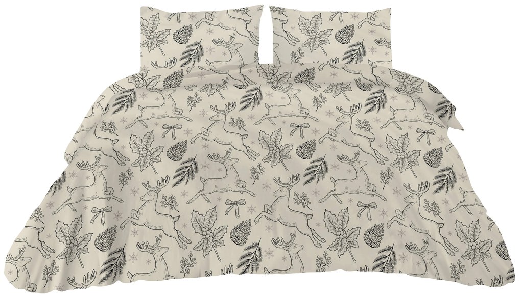 Matex Flanelové obliečky 140x200 + 70x90 cm - Tradičné Vianoce béžové