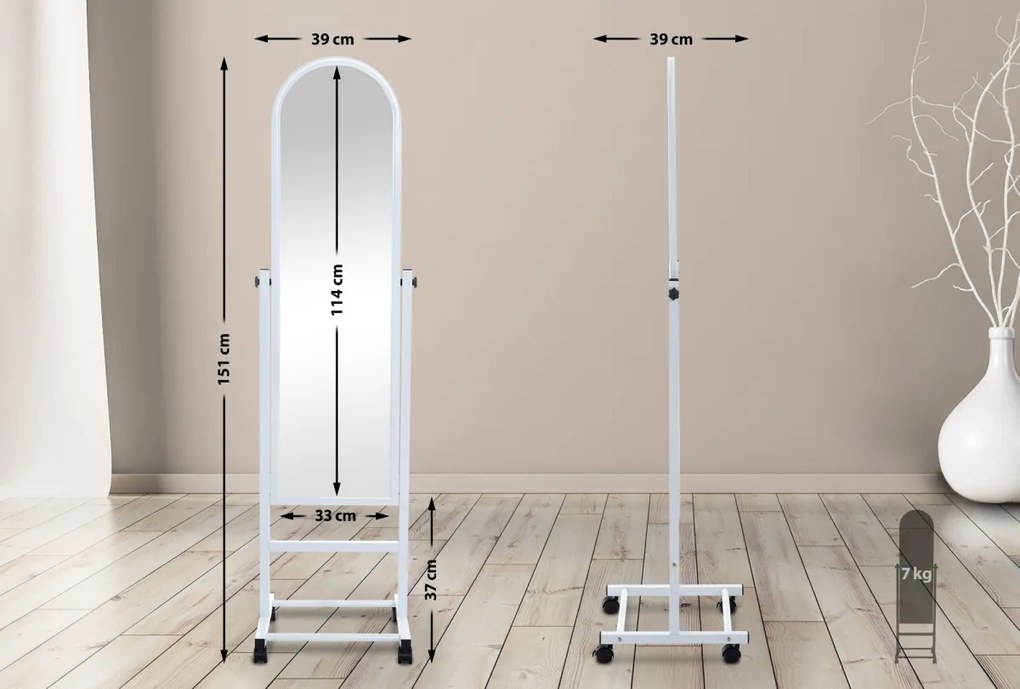 Stojace zrkadlo Evoir - 151x39x39 cm - Biela