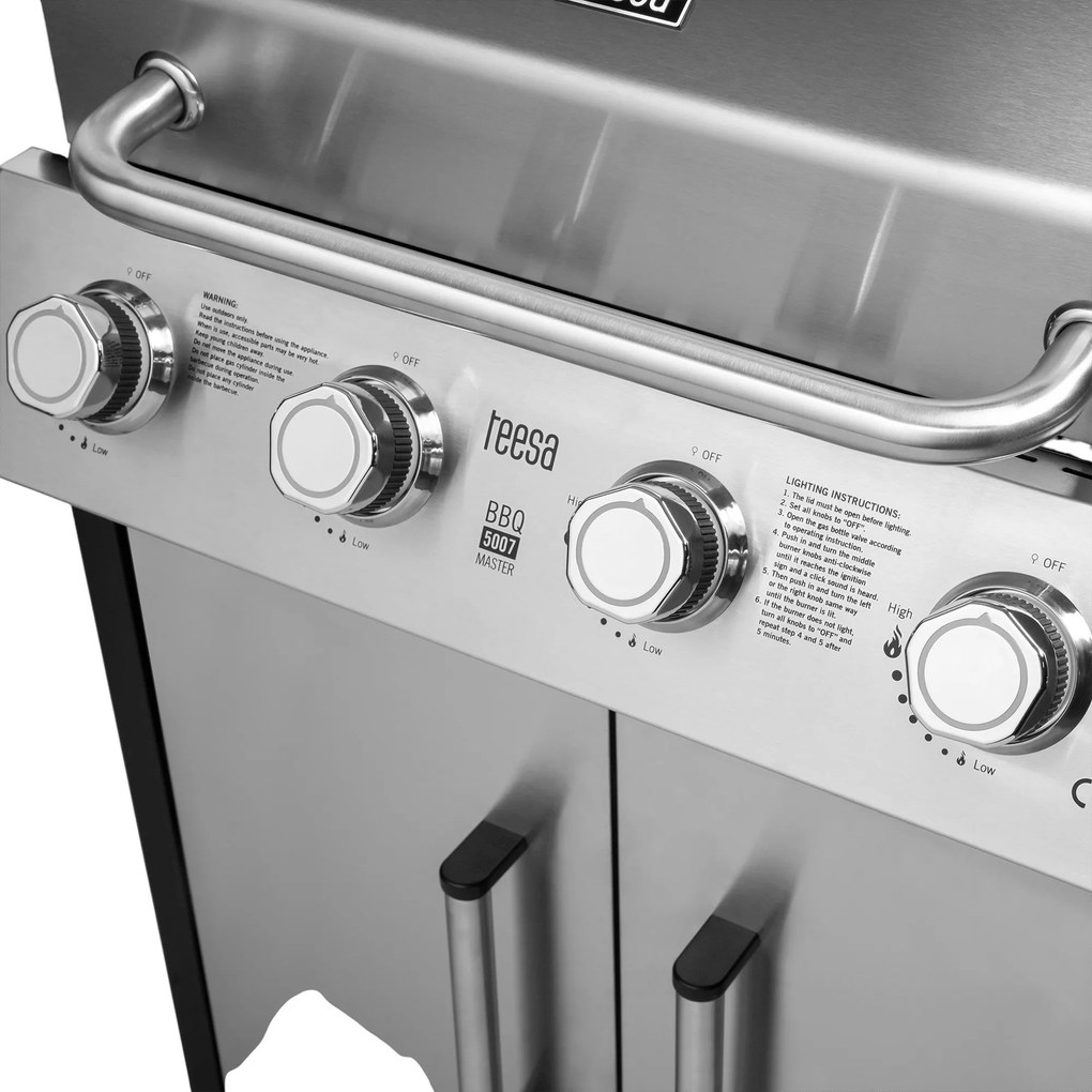 Teesa TSA0251 Plynový gril 5007 MASTER, 5 horákov, 12 kW, čierno-strieborný