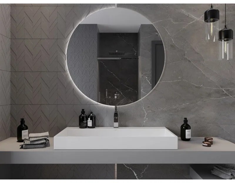 Mexen Erg, okrúhle LED podsvietené kúpeľňové zrkadlo 100 cm, 6000K, vykurovacia podložka proti zahmlievaniu, 9823-100-100-611-00
