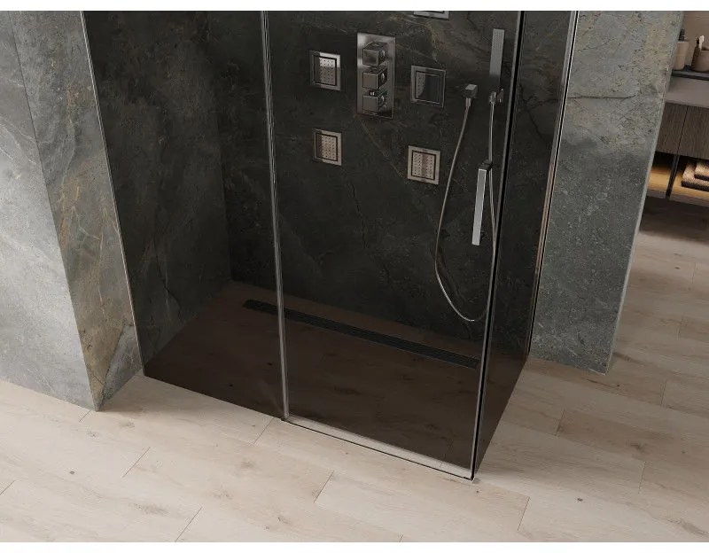 Mexen Omega, sprchovací kút s posuvnými dverami 160 (dvere) x 80 (stena) cm, 8mm sklo, chrómový profil-šedé sklo, 825-160-080-01-40