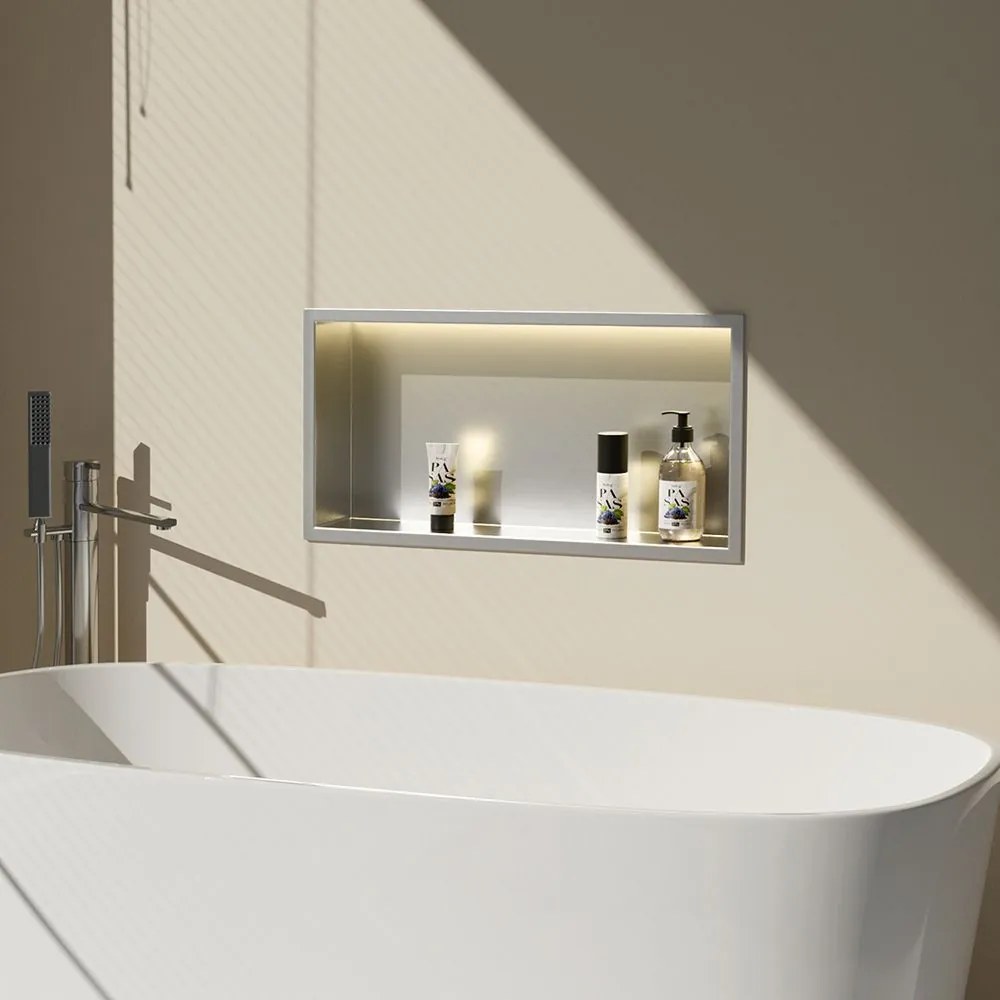 Rea Rea, LED polička na zapustenie 45x30x10 cm, 12W, 3000K, brúsená oceľ, REA-08547