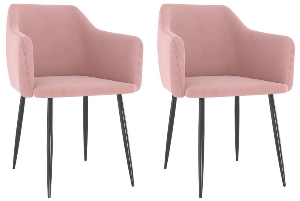 Jedálenské stoličky 2 ks ružové zamatové 323129