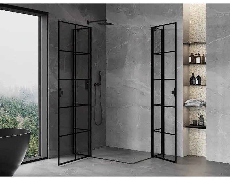 Mexen, Mexen Mist Duo výklopný sprchový kút 100 x 90 cm, čierna mriežka - 8A4-100L-090P-70-77