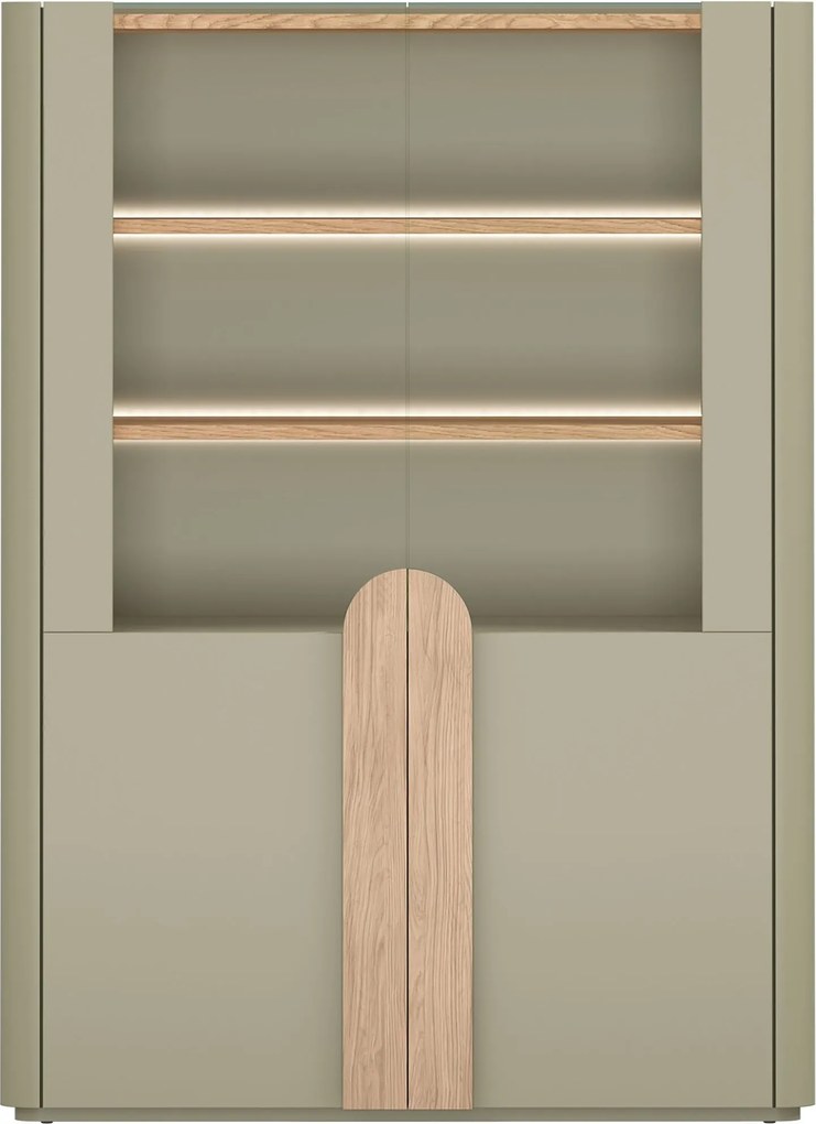 Vitrína Amilio 100 cm dvojdverová - eukalyptus / dub baltic dune / úchyty dub prírodný