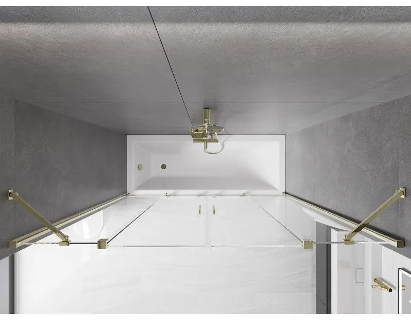 Mexen Velar Duo, vaňová zástena 2-krídlová s posuvnými dverami 190 x 150 cm, 8mm číre sklo, zlatý lesklý profil, 896-190-000-02-50