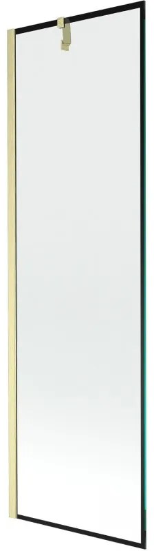Mexen Next, 1-krídlová vaňová zástena 60 x 150 cm, 6mm číre sklo - čierny vzor, zlatá matná, 895-060-000-00-70-55