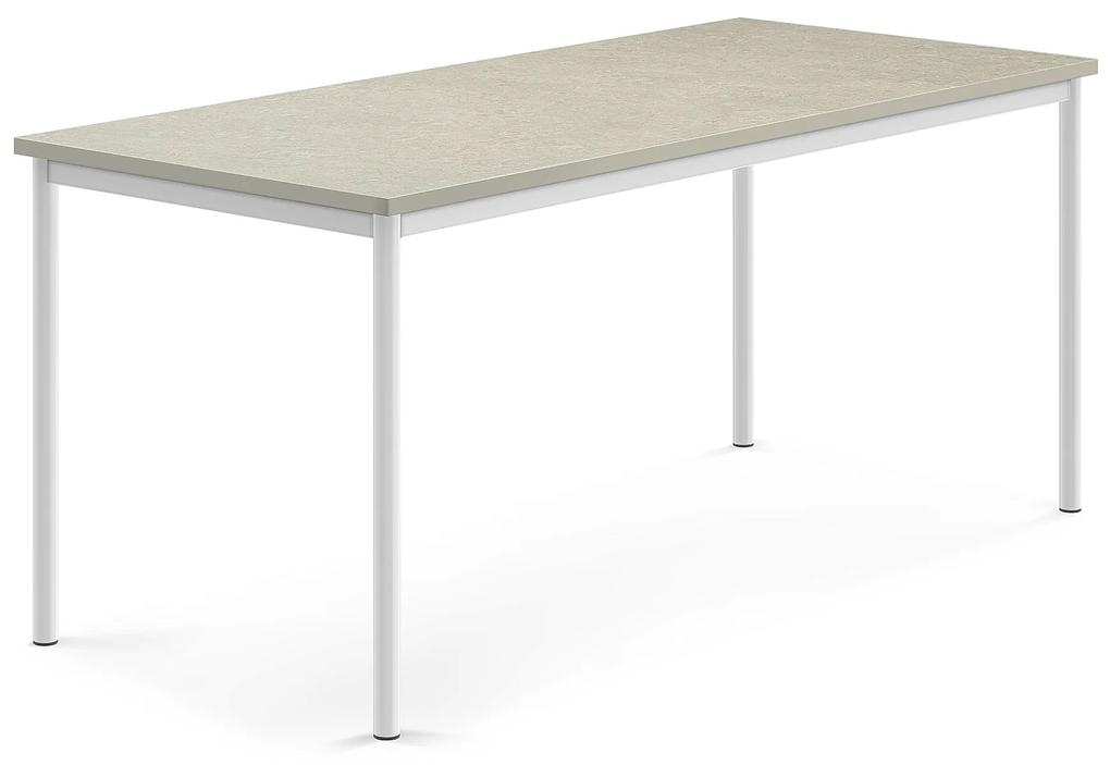 Stôl SONITUS, 1800x800x760 mm, linoleum - svetlošedá, biela