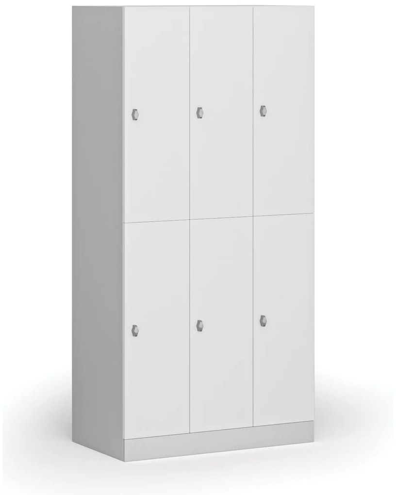 Šatníková skrinka s úložnými boxmi, 6 boxov, 1850 x 900 x 500 mm, otočný zámok, laminované dvere, biela