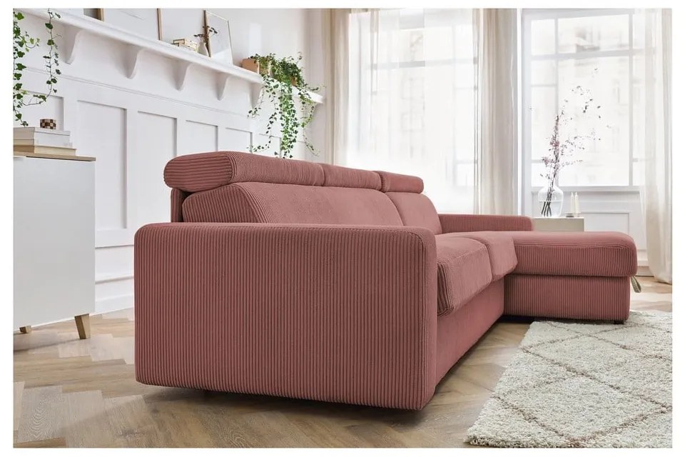 Ružová menčestrová rozkladacia rohová pohovka (variabilná) Monaco – Bobochic Paris