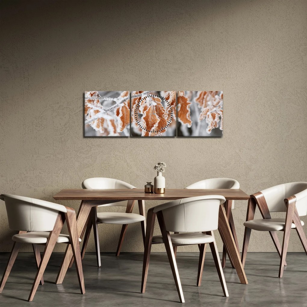 Obraz - Zamrznuté listy (s hodinami) (90x30 cm)