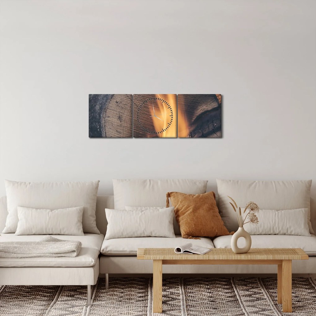 Obraz horiaceho dreva (s hodinami) (90x30 cm)