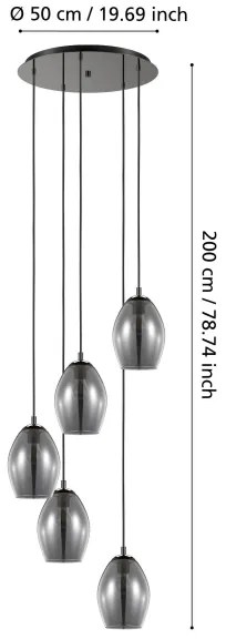 Eglo 39567 - Luster na lanku ESTANYS 5xE27/60W/230V dymová