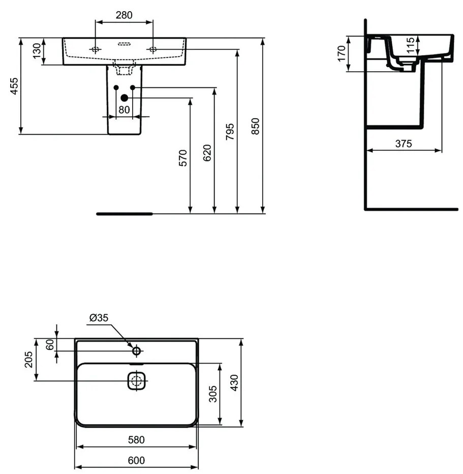 Ideal Standard Strada II - Umývadlo 600x430 mm, biela T300001