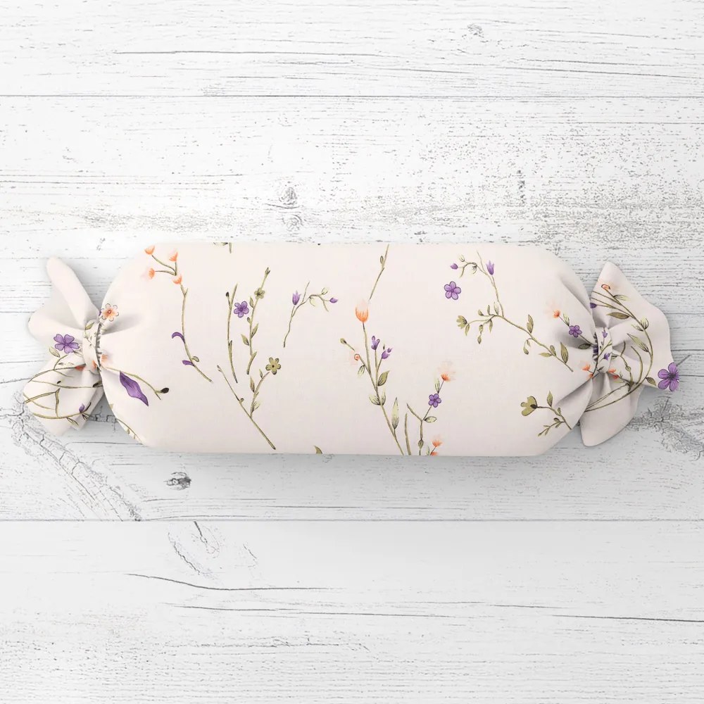 Biante Vankúš valec bonbon Sandra SA-382 Fialové lúčne kvietky na krémovom 15x40 cm