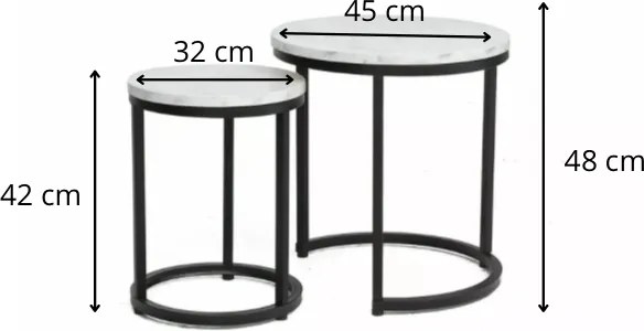 Sada 2 ks konferenčných stolíkov Hola biely mramor/čierna