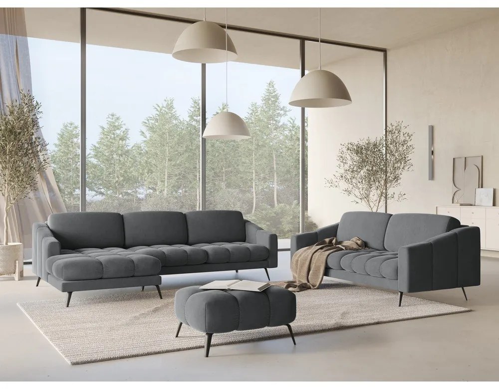 Sivá zamatová rohová pohovka (ľavý roh) Nalu – Makamii