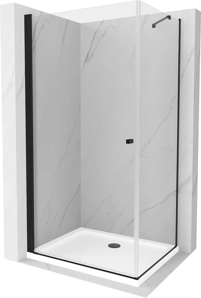 Mexen Pretoria, sprchovací kút 80 (dvere) x 90 (stena) cm, 6mm číre sklo, čierny profil + biela sprchová vanička, 852-080-090-70-00-4010B