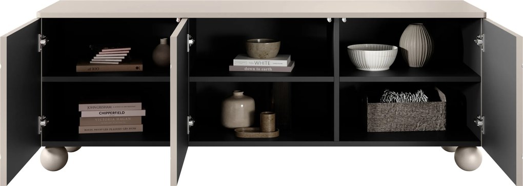 RTV skrinka trojdverová Sonatia II 150 cm na guľatých nohách - kasmír