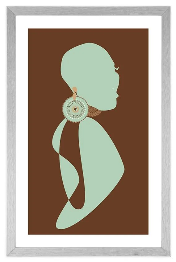 Plagát s paspartou silueta ženy na tmavom pozadí - 40x60 white