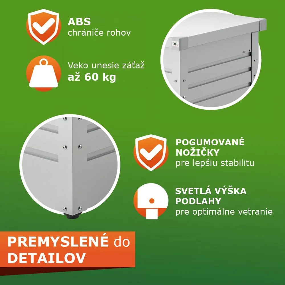 Kovový úložný box METALBOX, 385L, 120x62x63cm, šedá Gardebruk