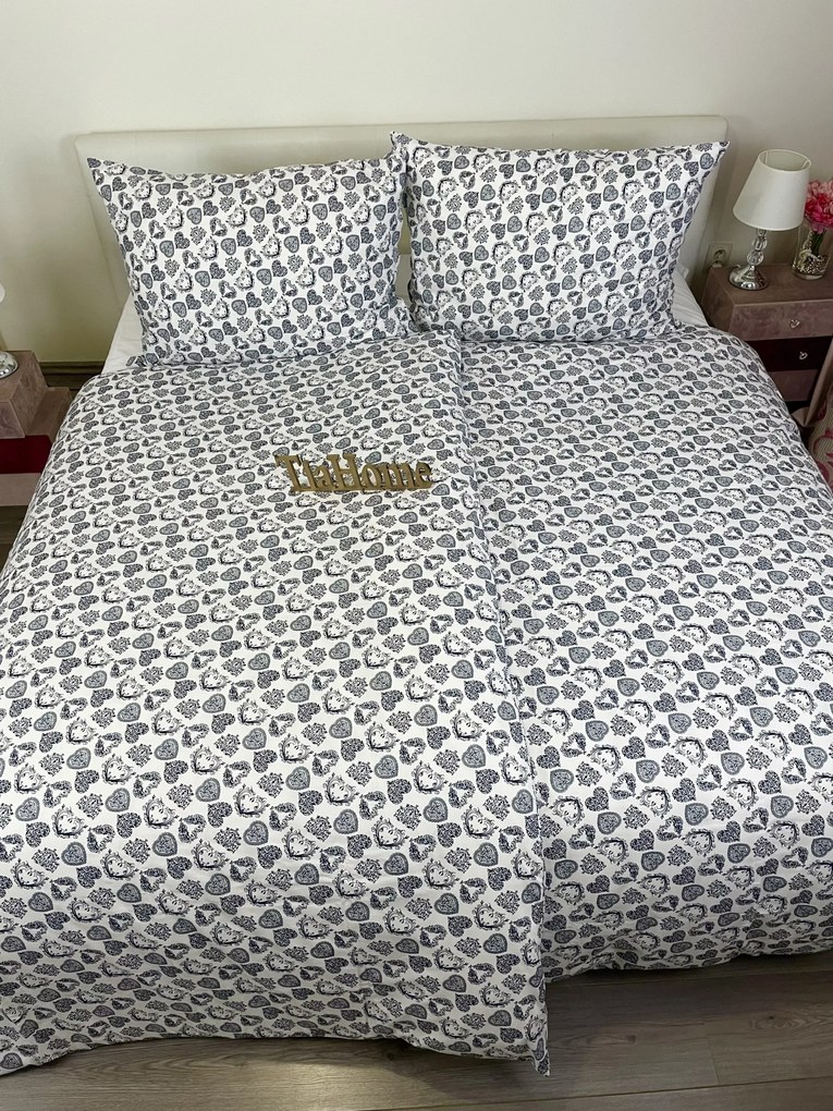 Obliečky bavlnené Amálka čierna TiaHome - 1x Vankúš 90x70cm, 1x Paplón 140x200cm
