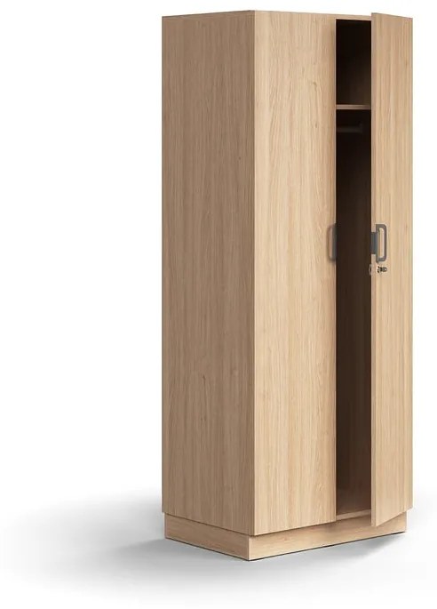 Uzamykateľný šatník QBUS, s tyčou na vešiaky, so soklom, 2020x800x570 mm, dub