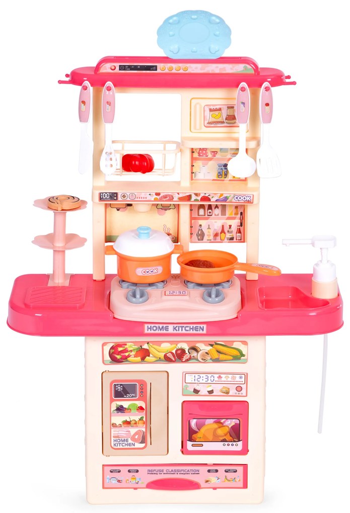 Ružová detská kuchynka s LED, zvukmi a 10 doplnkami