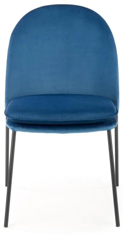 Jedálenská stolička HIXON — kov, zamatová látka, modrá