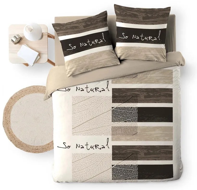 Hnedé bavlnené obliečky na dvojlôžko 200x200 cm So Natural – douceur d'intérieur