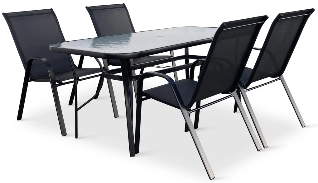 Záhradný jedálenský set Porto 150 cm + 4x kovová stolička Ramada