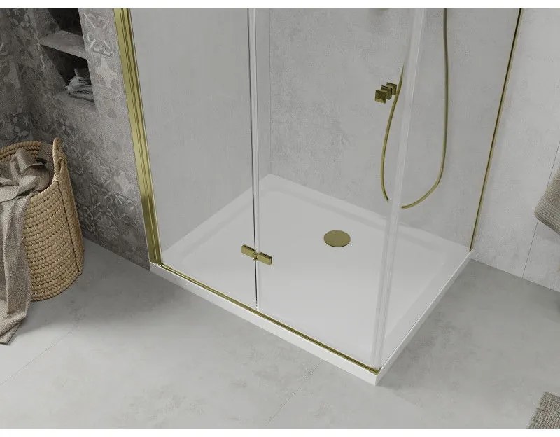 Mexen Lima sprchovací kút 90x80cm, 6mm sklo, zlatý profil - číre sklo + Slim sprchová vanička - 856-090-080-50-00-4010