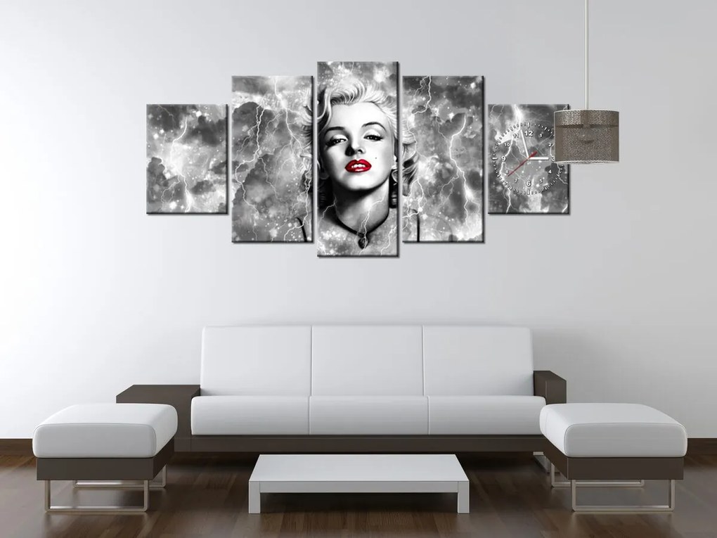 Gario Obraz s hodinami Elektrizujúca Marilyn Monroe - 5 dielny Rozmery: 150 x 105 cm