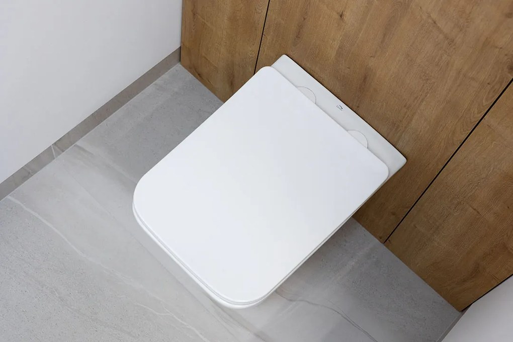 Laveo Kvadrato Cycleon 2.0, závesná WC misa s toaletným sedadlom z duroplastu, Vortex splachovanie, biela lesklá, LAV-VMK_610S