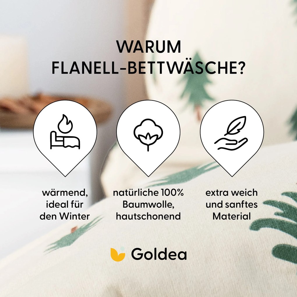 Goldea flanelové posteľné obliečky - stromčeky na režnom 200 x 200 a 2ks 70 x 90 cm