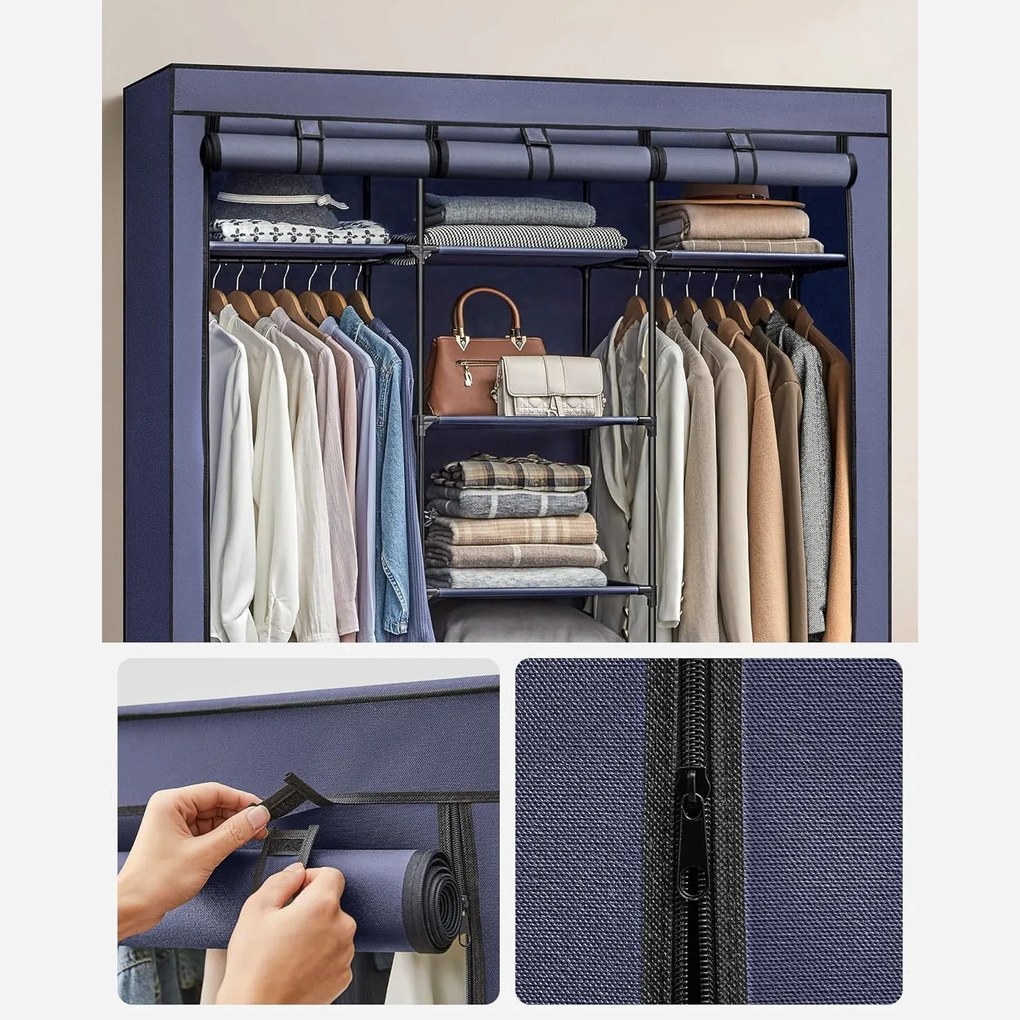 Šatník, látková modulárna skriňa, skladacia, tmavomodrá