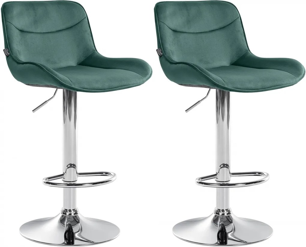 Design-Shop 2x Barová stolička Vonore - zamat, chróm rám - Zelená
