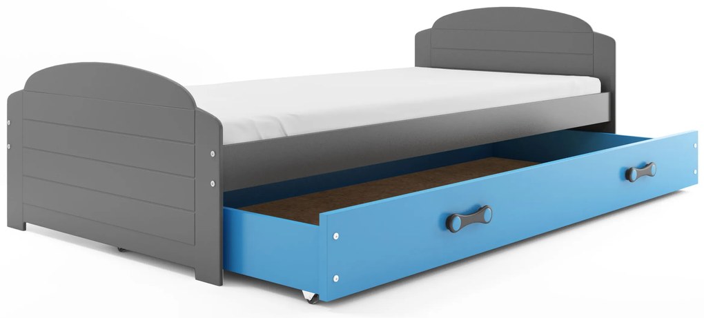 Interbeds Jednolôžková posteľ Lili2 Grafit pre teenagerov 200x90 s matracom a šuplíkom - modrá