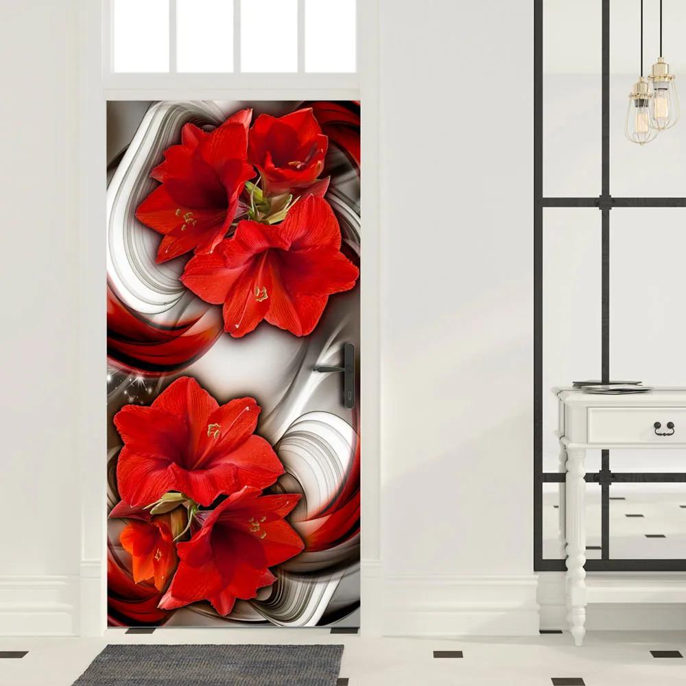 Fototapeta na dvere Bimago - Abstraction and red flowers + lepidlo zadarmo 100x210 cm