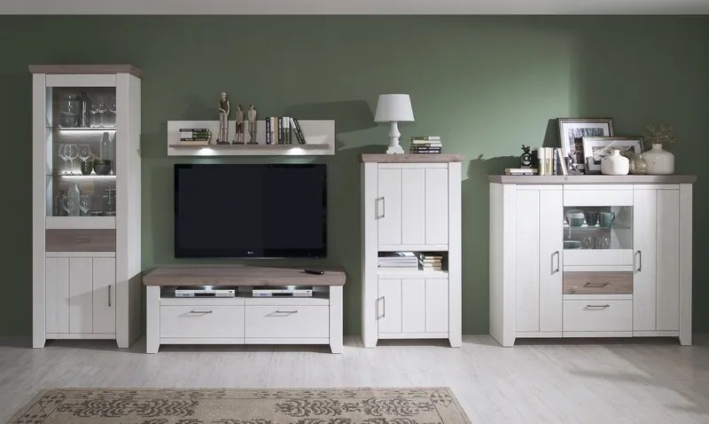 Obývacia stena Cruz, kombi, bielená pínia/šedý dub