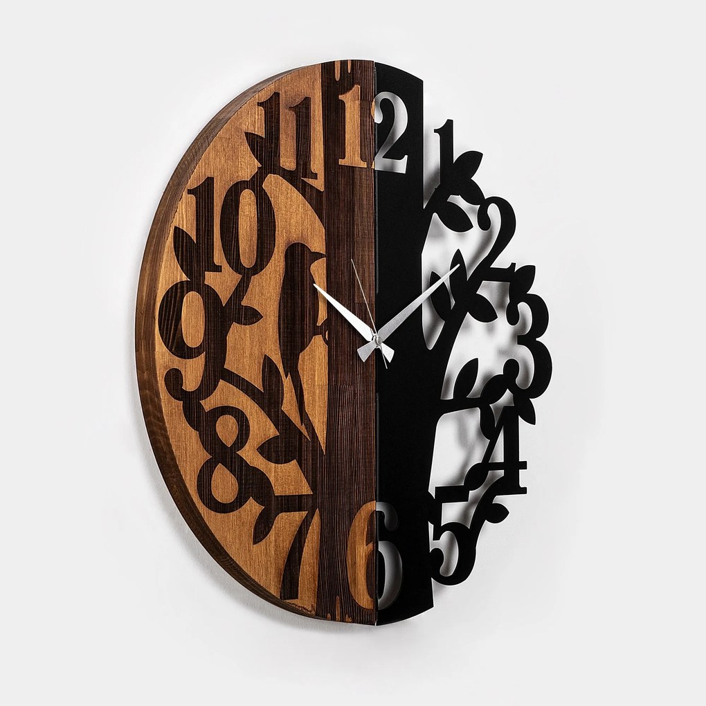 Dekoratívne nástenné hodiny WALLIE TREE 56 cm čierne/orech