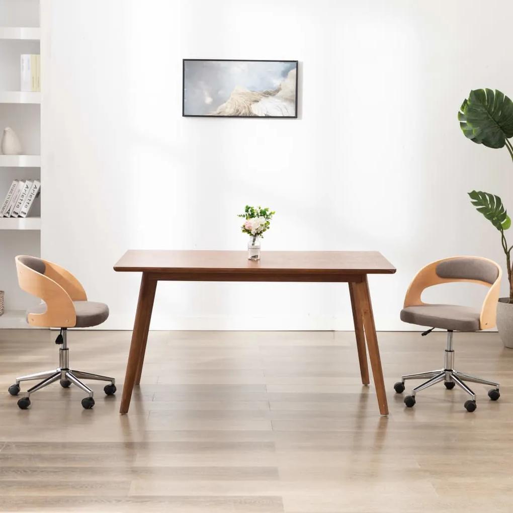 Otočná kancelárska stolička sivo-hnedá ohýbané drevo a látka