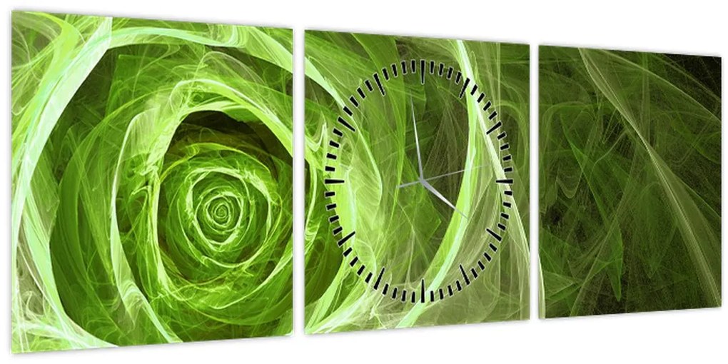Obraz - Abstraktné ruže zelená (s hodinami) (90x30 cm)