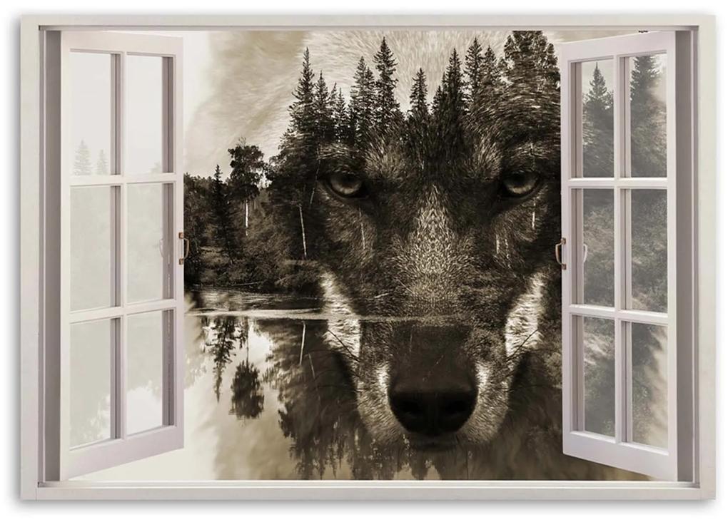 Gario Obraz na plátne Vlk v okne Rozmery: 60 x 40 cm