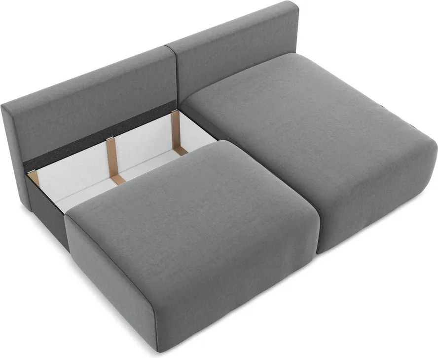 Sivá zamatová rozkladacia/s úložným priestorom rohová pohovka (pravý roh/s leňoškou) Kalena – Makamii
