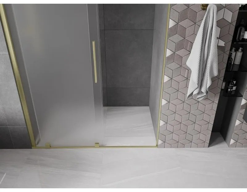 Mexen Velar, posuvné sprchové dvere do otvoru 150 cm, 8mm sklo námraza, zlatá matná, 871-150-000-31-55