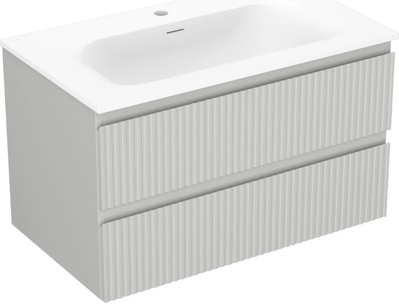 Mexen Rivel, kúpeľňová skrinka 80 cm s umývadlom Vela, 2 zásuvky, drážkovaná, sivá matná/biela, 91A20-08047-2-BFF62-W23M01