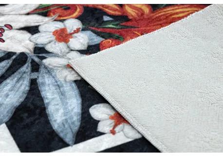 ANDRE 2300 umývací koberec kvety, zigzag vintage protišmykový - čierna / biela Veľkosť: 120x170 cm