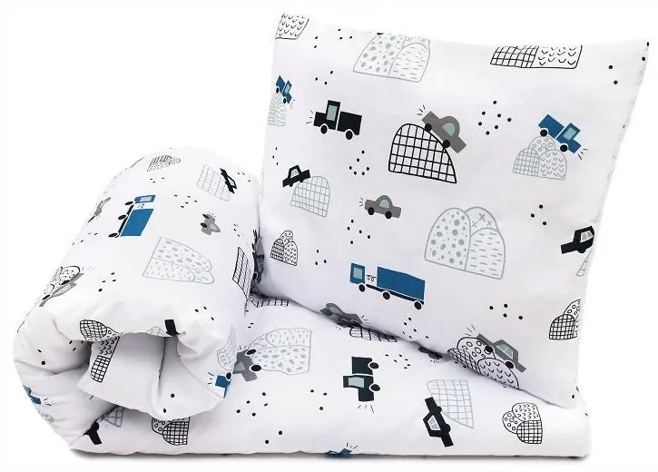 INTERMEDIC SK Detské obliečky do postieľky Modré Autá 90x130/45x65 cm – 100 % bavlna, zips