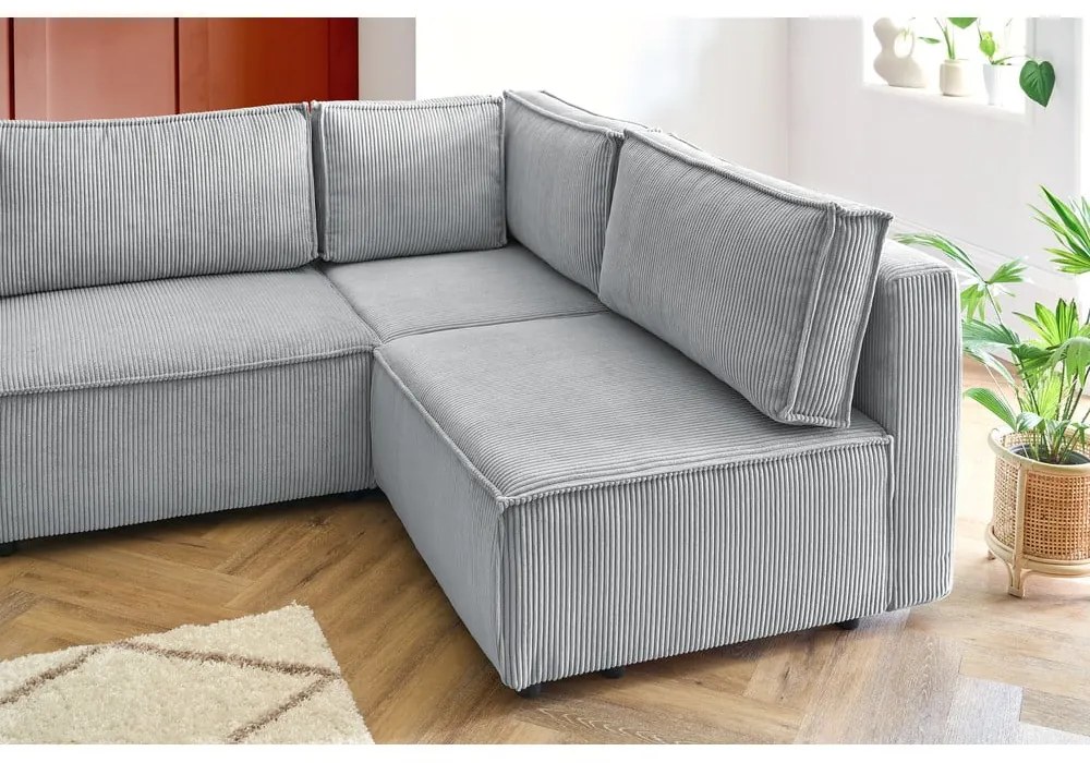 Svetlosivá menčestrová rohová pohovka (pravý roh/do tvaru "U") Nihad modular – Bobochic Paris